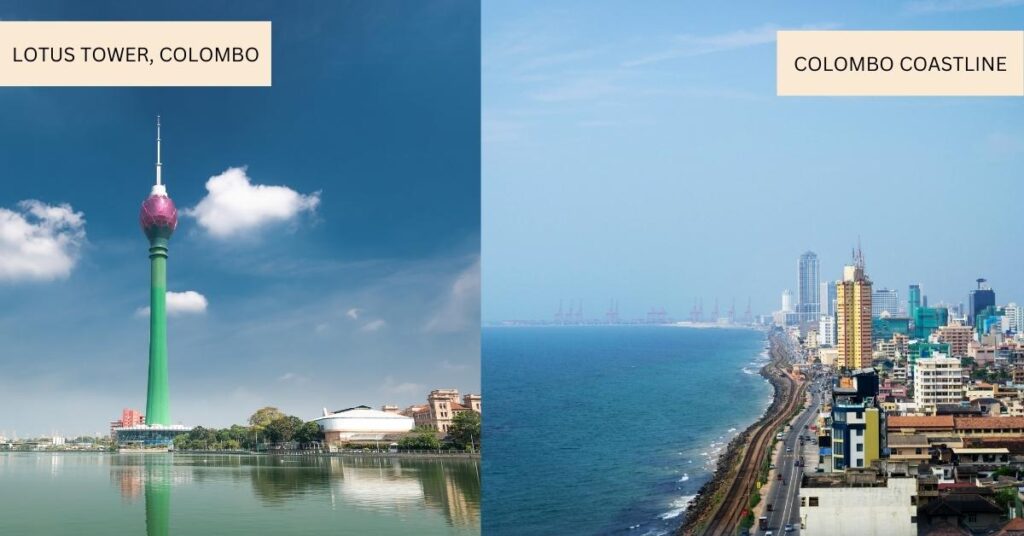 2 images - Lotus Tower and Colombo Coastline in Sri Lanka