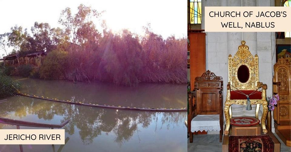2 images - on the left is the famous Jericho River. On the right is the spot at the Church if Jacob's well in Nablus