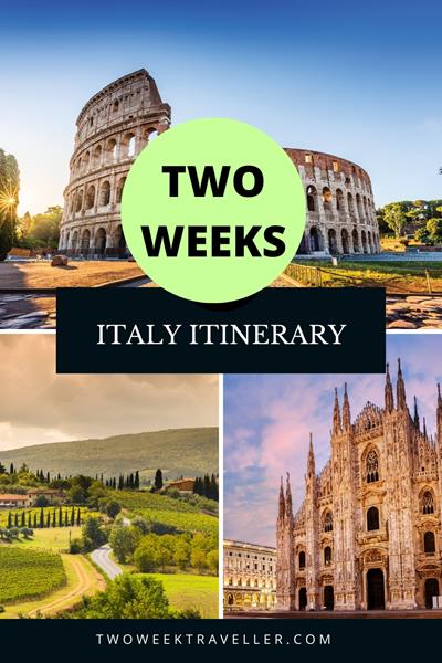 A 2-week Italy itinerary includes exploring Rome's ancient sites, Florence's art treasures, and Venice's canals. Visit the Amalfi Coast's stunning beaches, Tuscany's vineyards, and Milan's fashion scene for a comprehensive Italian experience. via @twoweektraveller